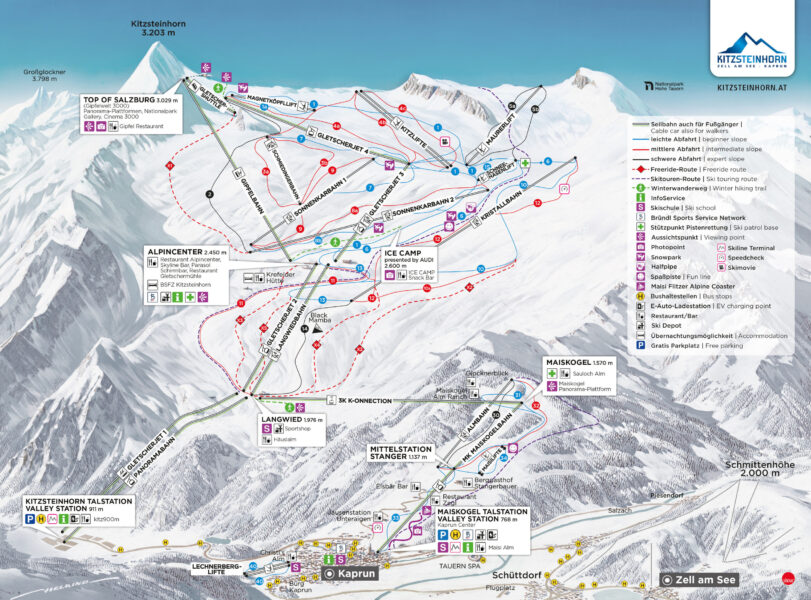 Pistekaart Kaprun skigebied