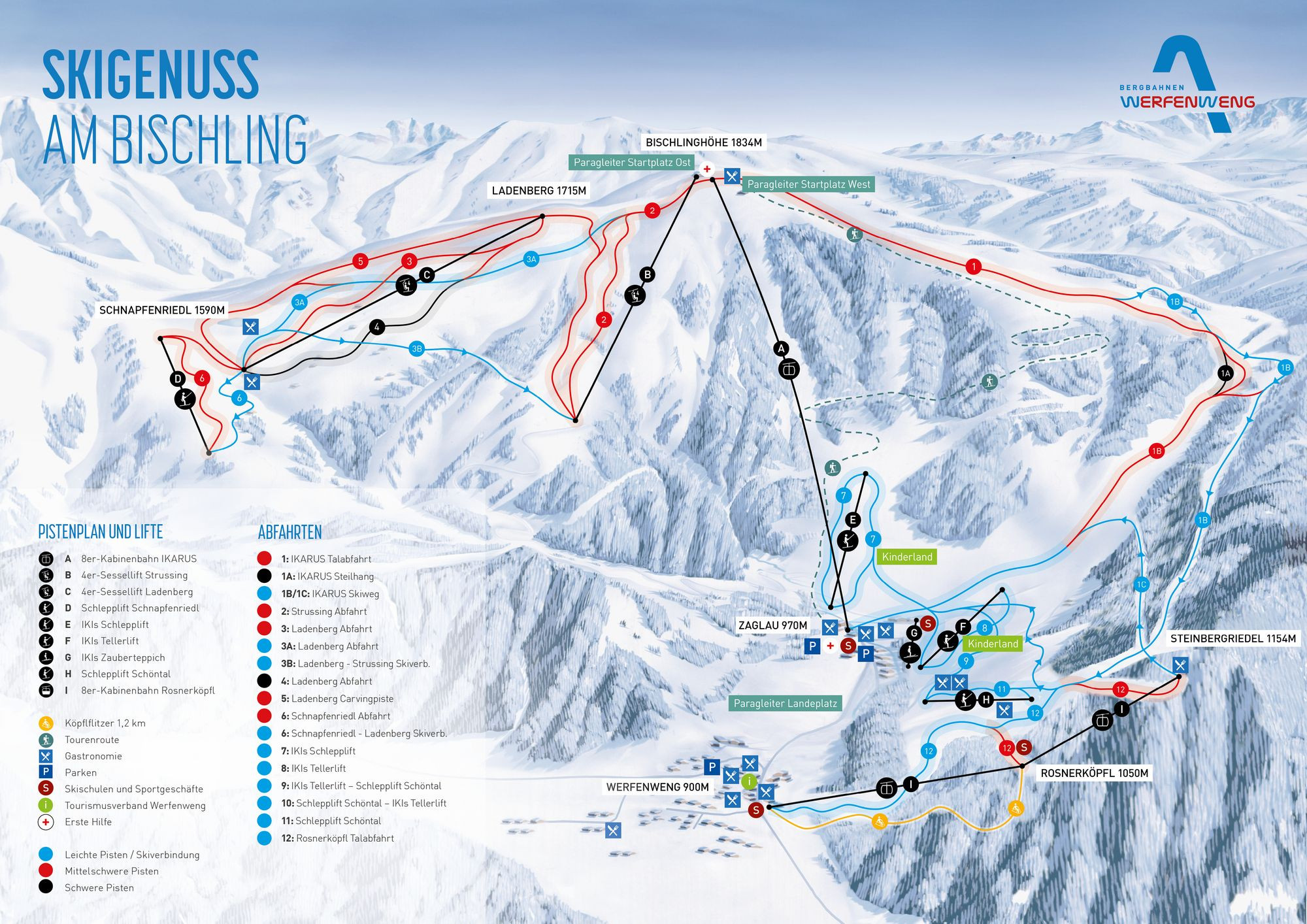 Skigebied en pistekaart Werfenweng