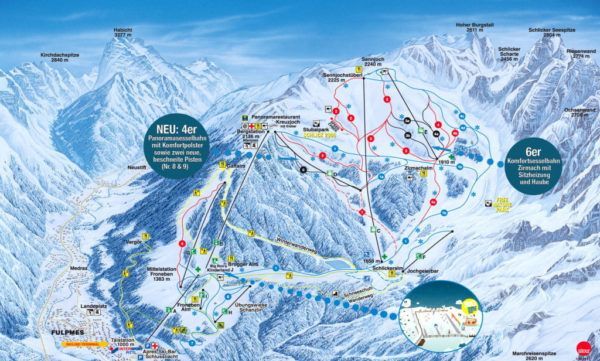 Plattegrond skigebied Schlick 2000