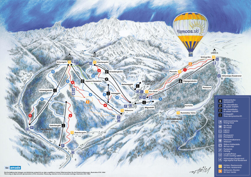 Pisteplan Filzmoos. Plattegrond skigebied Filzmoos met liften en pistes