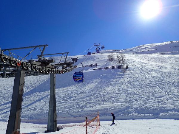 gondel, zon en sneeuw